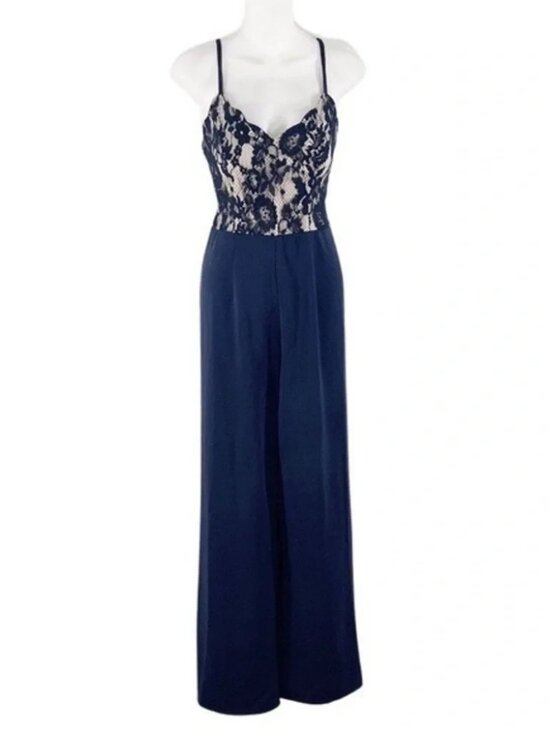 Francesca's Collections Pants - NWT Francesca’s Mi Amor Jean navy lace jumpsuit